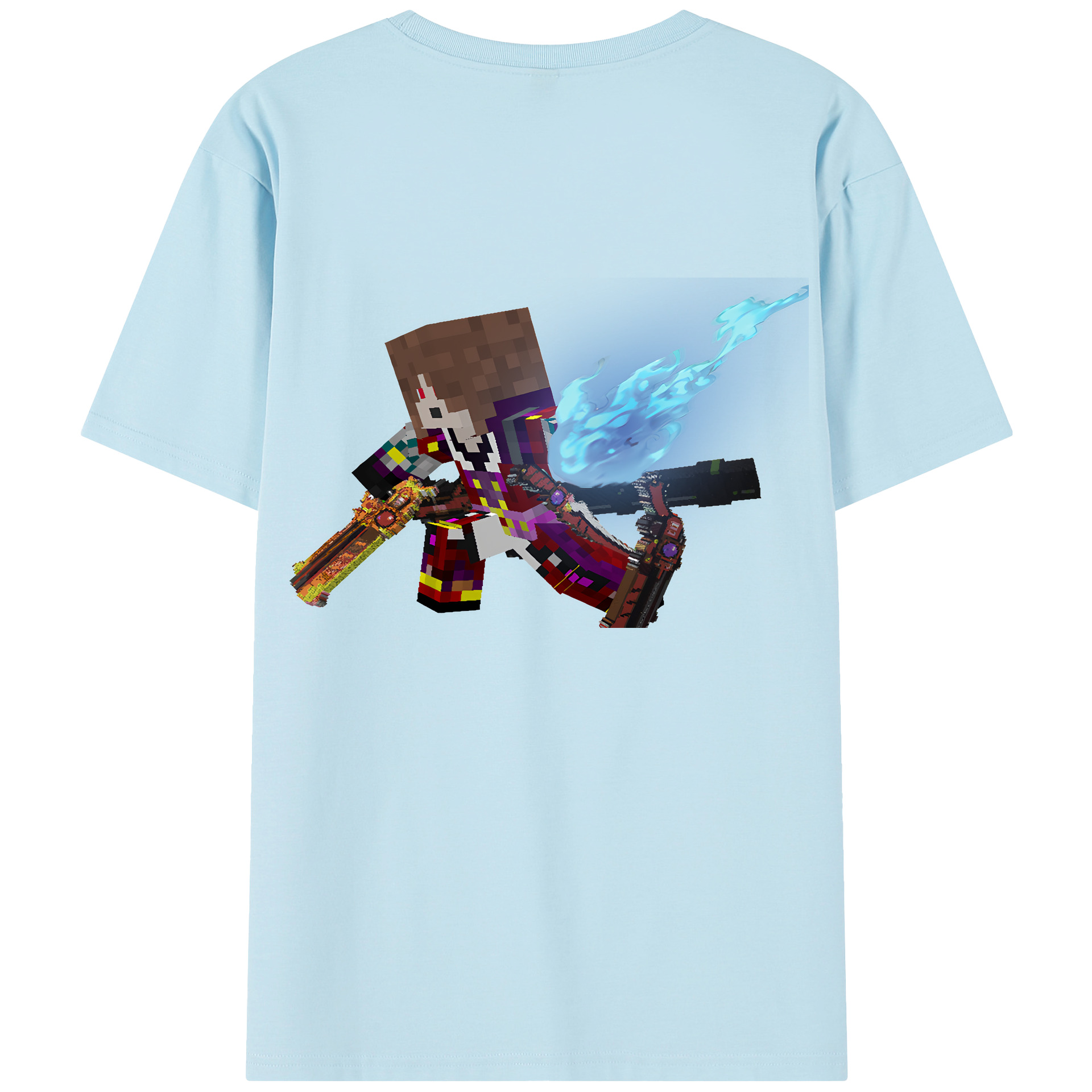（画像用） マインクラフト ブロックの世界 Minecraft MC Block world 綿100％半袖Tシャツ（背面プリント）
